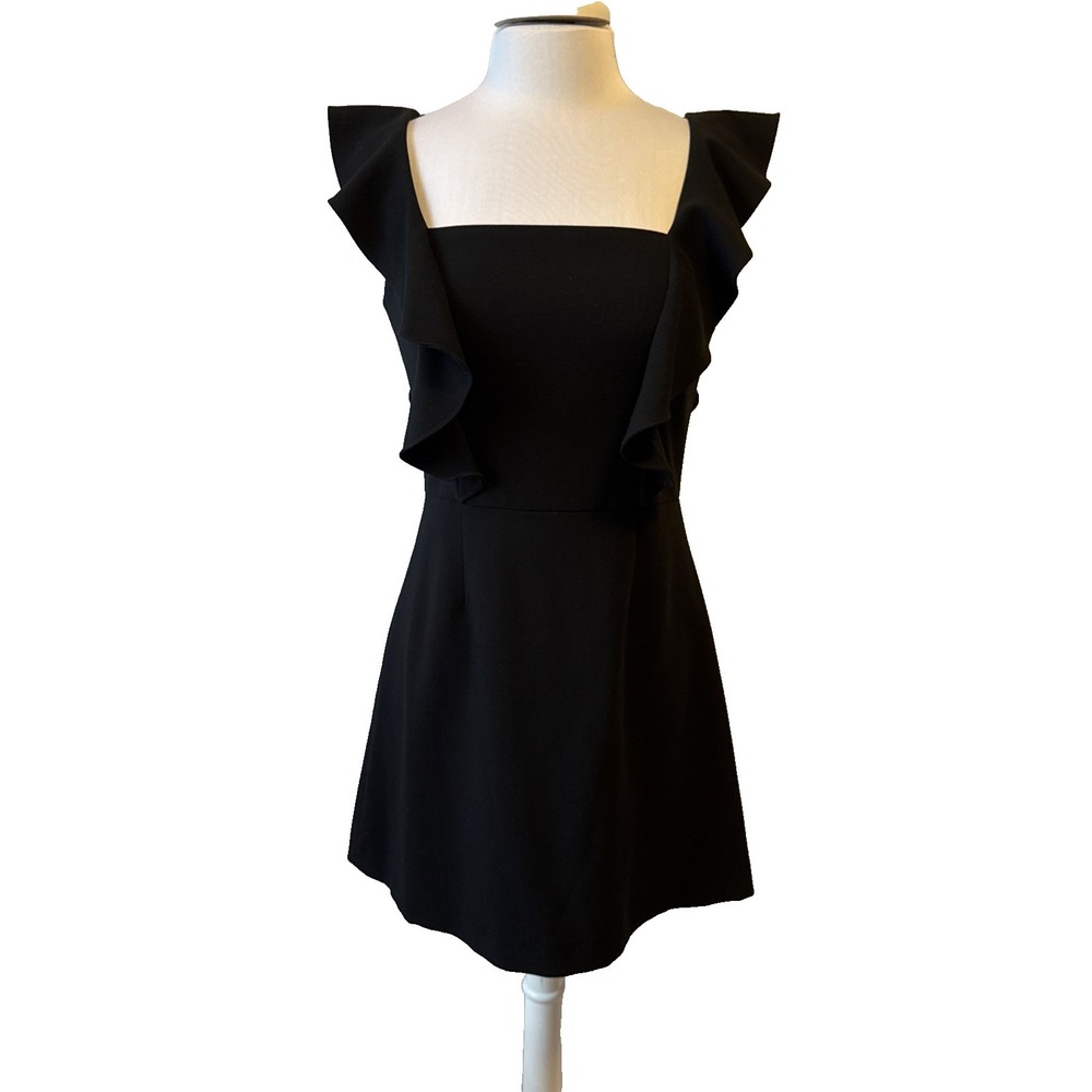 French Connection Ruffle Square Neck A Line Black Dress Size 8‎ Whimsigoth Fairy